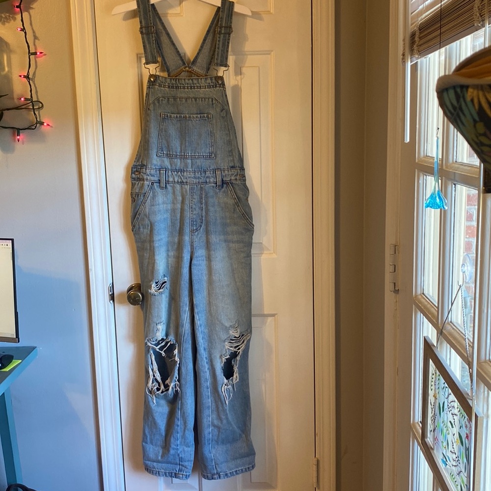 Distressed overalls